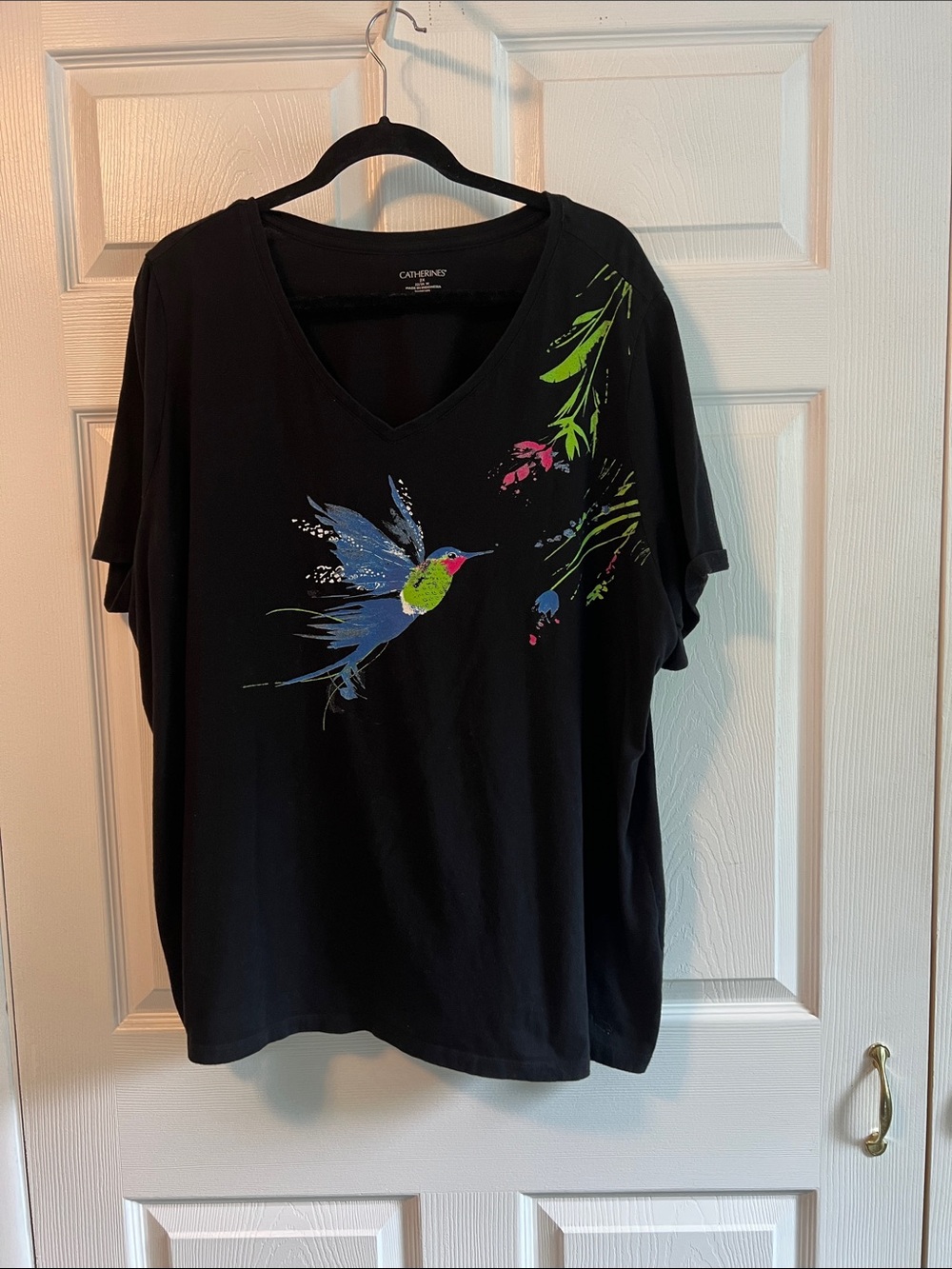 Hummingbird Relaxed cotton Black Women's tunic Top - Size 2X